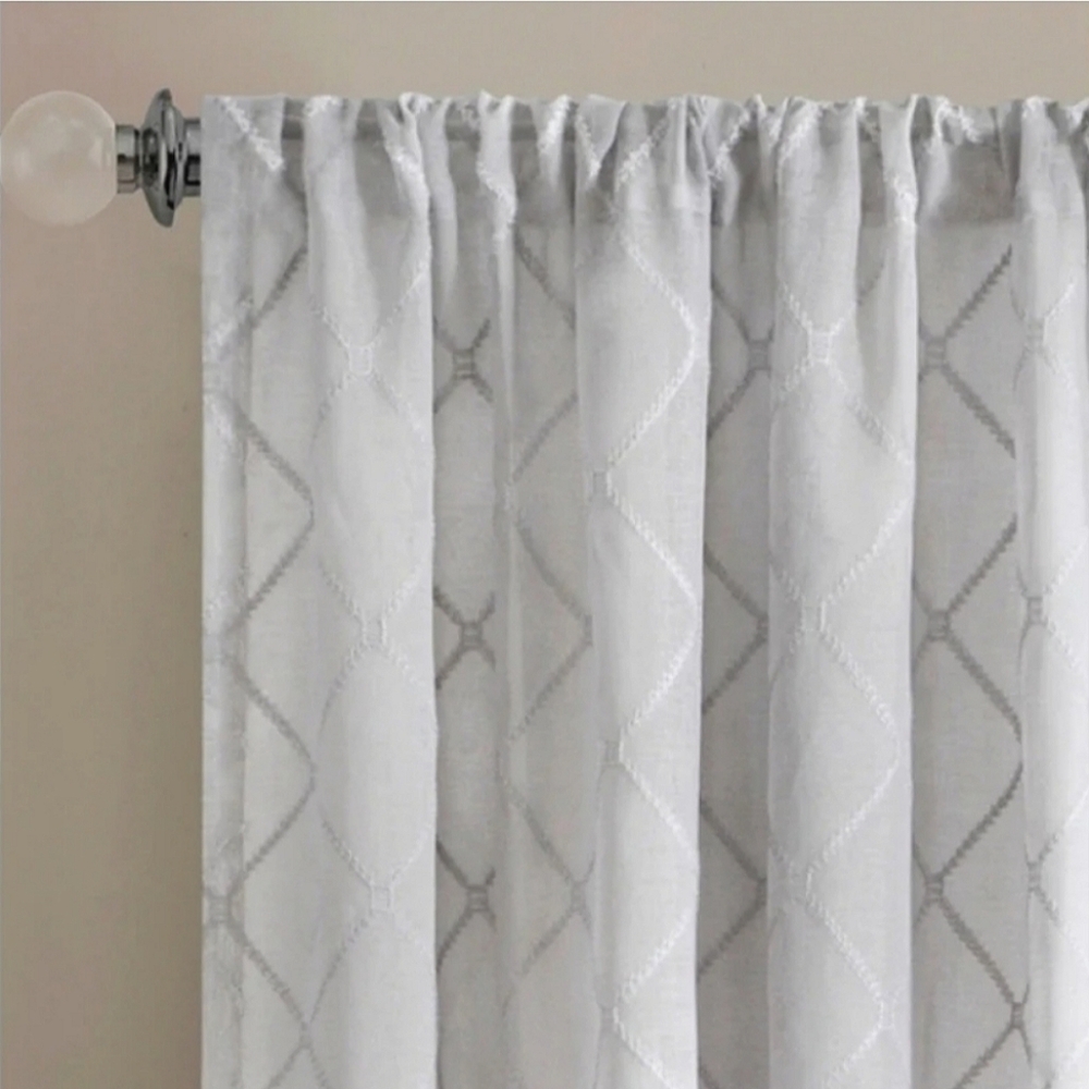 Madison Park Diamond Gray Sheer Curtain Panel